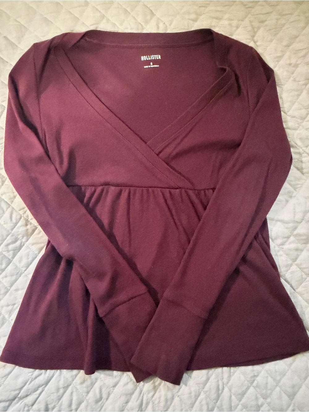 Hollister Women's Long-Sleeve Wrap Top - Burgundy Plum